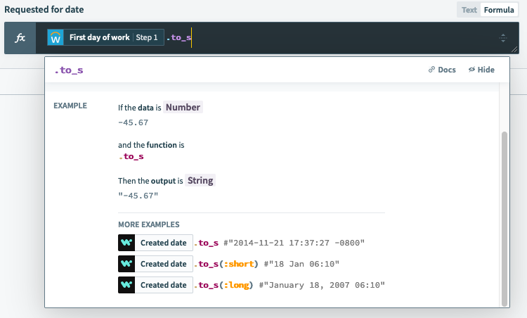 Formula mode examples in Workato